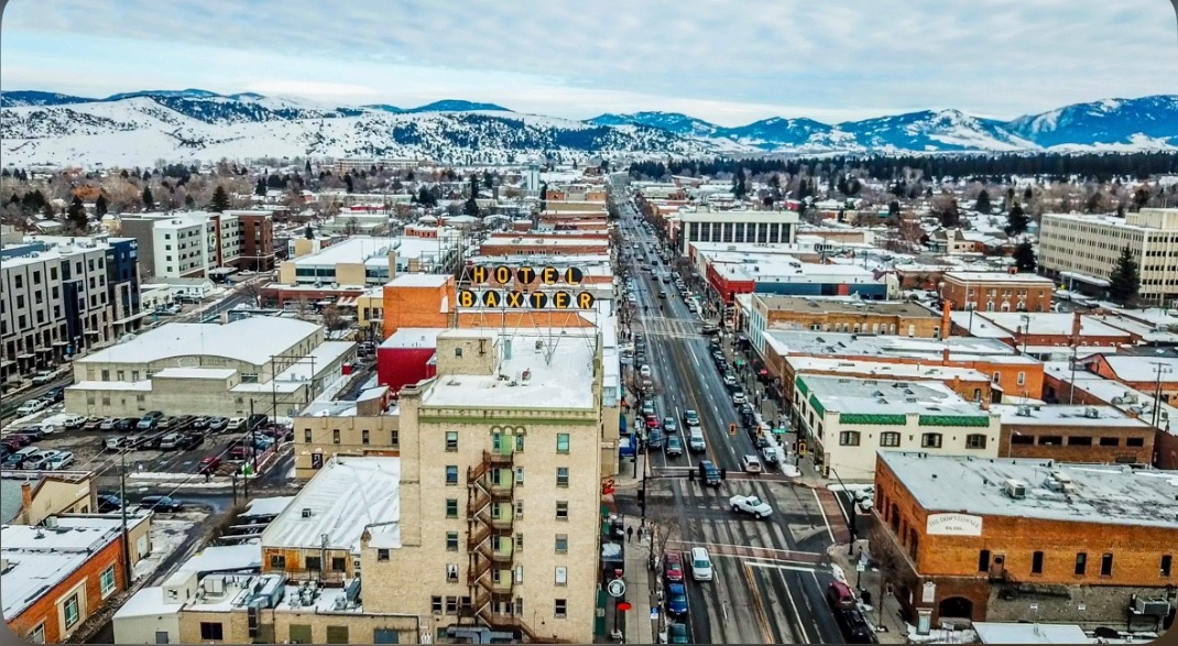 Downtown Bozeman Montana from Aerial View