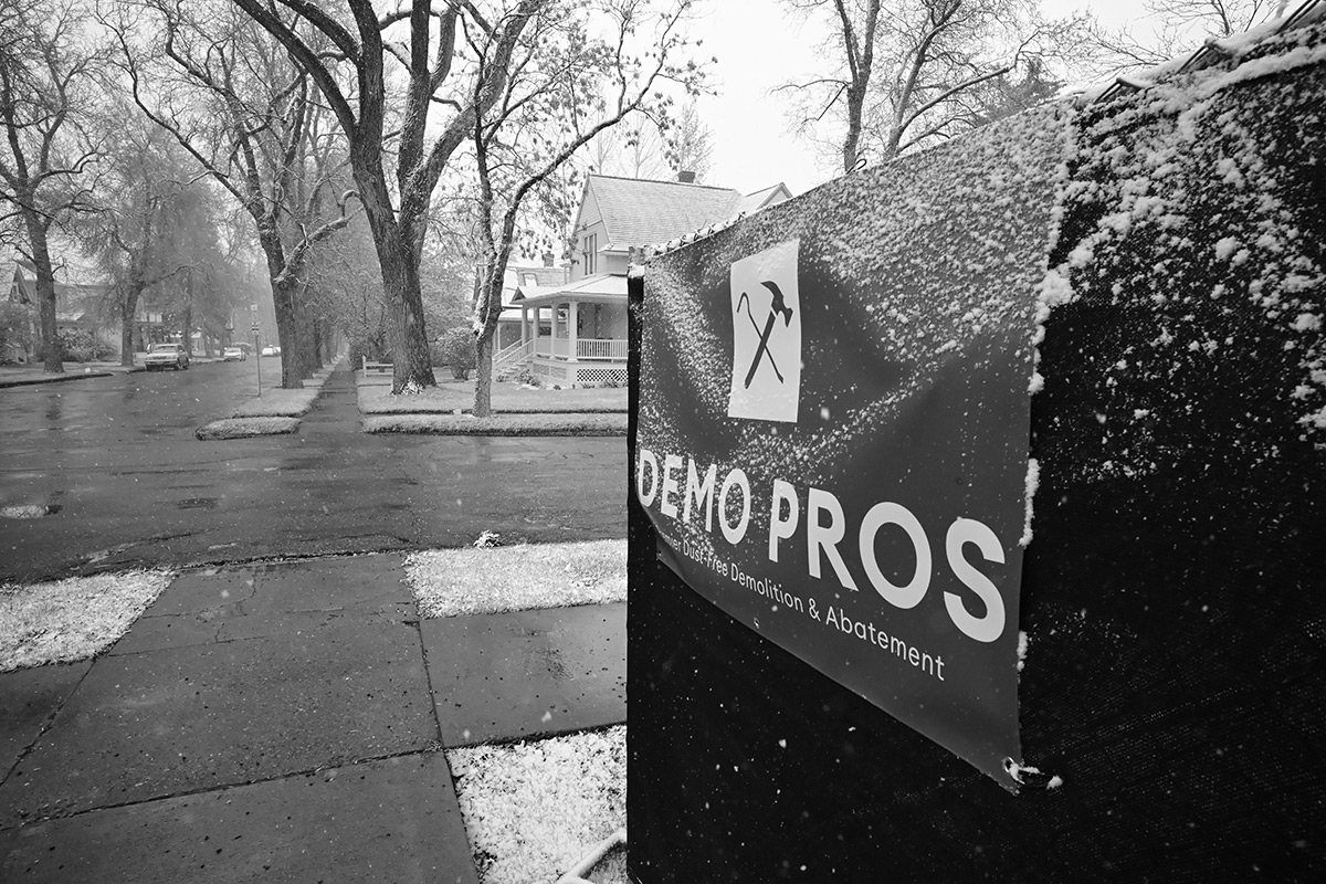 Demo Pros Sign on a Snowy Bozeman Day